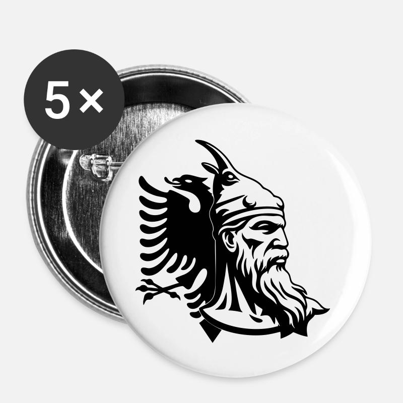 Albania and Skanderbeg Face and Flag - Buttons large 2.2''/56 mm (5-pack) - white