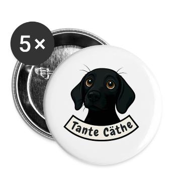 Schweißhund Tante Cäthe - Buttons groß 56 mm (5er Pack) - Weiß - Vorne