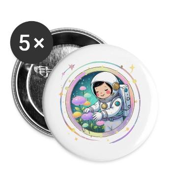 Astronaut Girl with Mushrooms – Cute Space Design - Buttons large 2.2''/56 mm (5-pack) - white - Front
