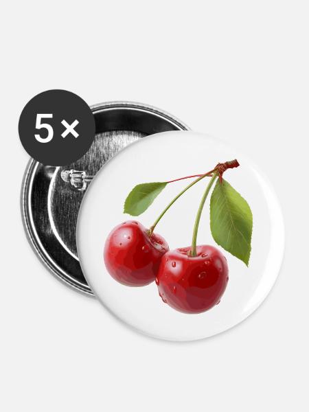 Kirschen - Buttons groß 56 mm (5er Pack) - Weiß