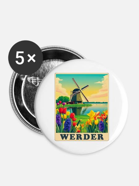 Werder Havel Windmühle - Buttons groß 56 mm (5er Pack) - Weiß