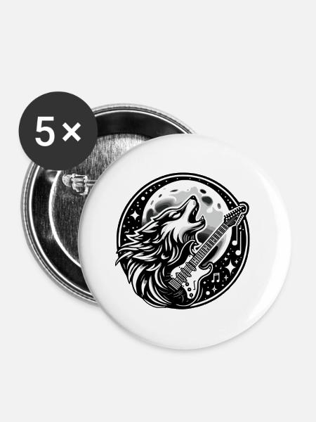 Wolf Musical Mond Design - Buttons groß 56 mm (5er Pack) - Weiß