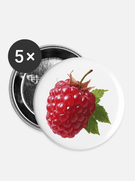rote Himbeere - Buttons groß 56 mm (5er Pack) - Weiß