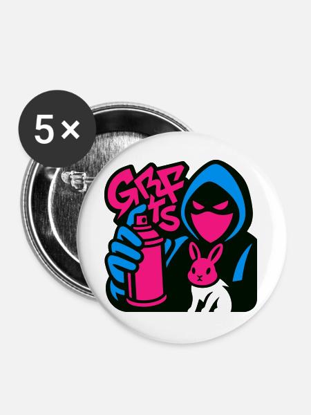 Graffiti Rabbit blue/pink - Buttons groß 56 mm (5er Pack) - Weiß