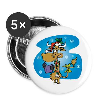 Vache Père Noël *drôle* - Lot de 5 grands badges (56 mm) - blanc - Devant