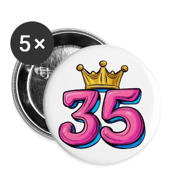 35 Zahl Krone - Buttons groß 56 mm (5er Pack) - Weiß - Vorne