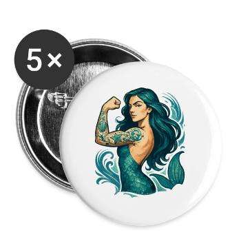 Strong Mermaid Mermaid Mermaid Aquarius Gift - Buttons large 2.2''/56 mm (5-pack) - white - Front