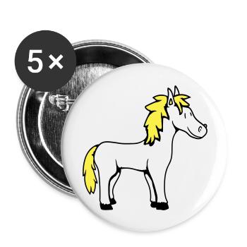 Pferd Süß Pony Fohlen Pferdemädchen Niedlich Comic - Buttons groß 56 mm (5er Pack) - Weiß - Vorne