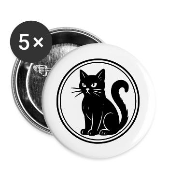 Chat noir - Lot de 5 grands badges (56 mm) - blanc - Devant