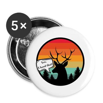 Hirsch mit Sonnenuntergangshintergrund im Retro-Stil - Buttons groß 56 mm (5er Pack) - Weiß - Vorne