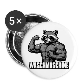 Waschmaschine Waschbär Fitness witzig Gym Geschenk - Buttons groß 56 mm (5er Pack) - Weiß - Vorne
