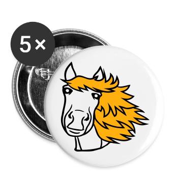 Pferd Süß Pony Fohlen Lange Haare Niedlich Comic - Buttons groß 56 mm (5er Pack) - Weiß - Vorne