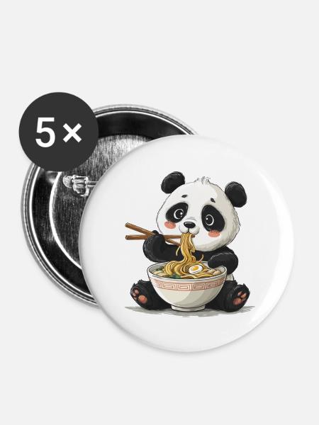 Süßer Panda Ramen - Buttons groß 56 mm (5er Pack) - Weiß