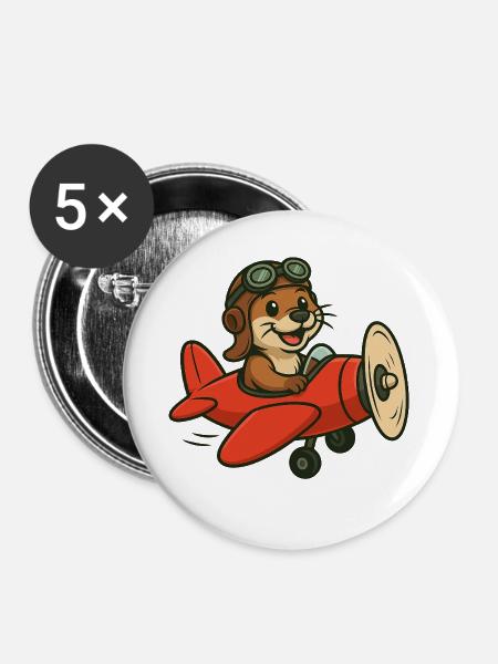 Abenteuerlicher Otter im Flugzeug - Buttons groß 56 mm (5er Pack) - Weiß