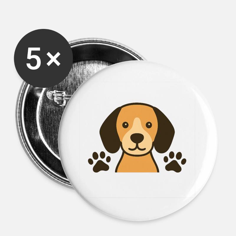 Hund mit Pfoten - Buttons groß 56 mm (5er Pack) - Weiß