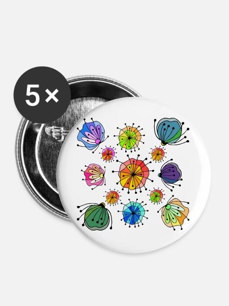 Buntes abstraktes Schmetterlingsmuster - Buttons groß 56 mm (5er Pack) - Weiß