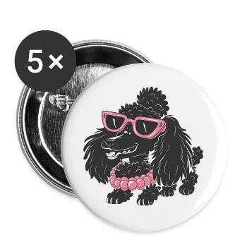Lustiger Pudel - Buttons groß 56 mm (5er Pack) - Weiß - Vorne