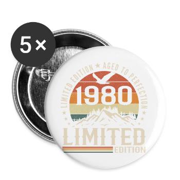 Cadeau Anniversaire 1980 - Vintage 1980 Rétro 1980 - Lot de 5 grands badges (56 mm) - blanc - Devant