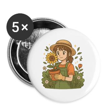 Sunflower Garden Girl - Jardinier d’anime mignon - Lot de 5 grands badges (56 mm) - blanc - Devant