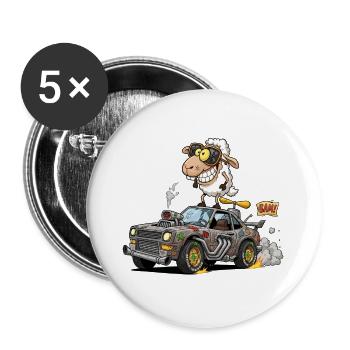 Illustration fantaisiste de voiture de course de moutons - Lot de 5 grands badges (56 mm) - blanc - Devant
