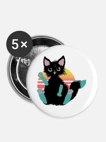 kritzelkatze Klecks, sagt Hi - Buttons groß 56 mm (5er Pack) - Weiß
