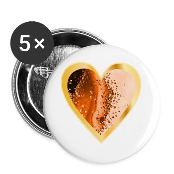 HERZ LIEBE ORANGE - Buttons groß 56 mm (5er Pack) - Weiß - Vorne