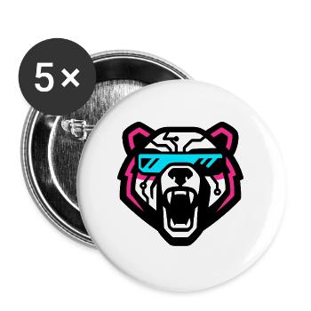 Cyber-Bär mit Neon-Visor - Buttons groß 56 mm (5er Pack) - Weiß - Vorne