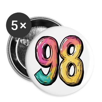 98 Zahl Comic - Buttons groß 56 mm (5er Pack) - Weiß - Vorne