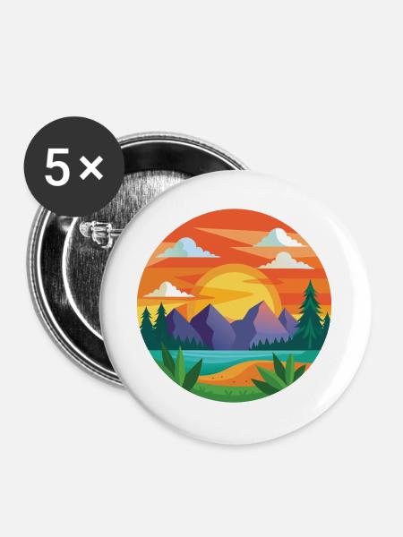 Bunte Berge - Buttons groß 56 mm (5er Pack) - Weiß