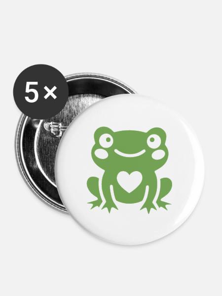 Charmanter Frosch mit Herzgesicht - Buttons groß 56 mm (5er Pack) - Weiß