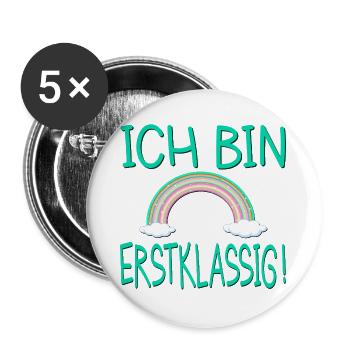 Ich bin erstklassig Regenbogen 1. Klasse - Buttons groß 56 mm (5er Pack) - Weiß - Vorne