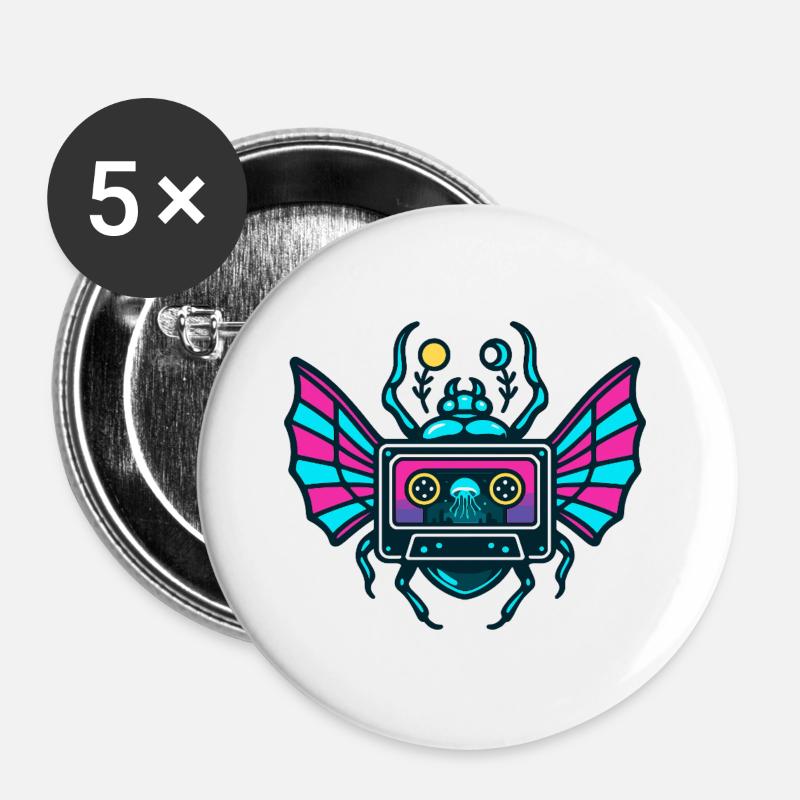 Neon Mixtape Scarab - Buttons large 2.2''/56 mm (5-pack) - white