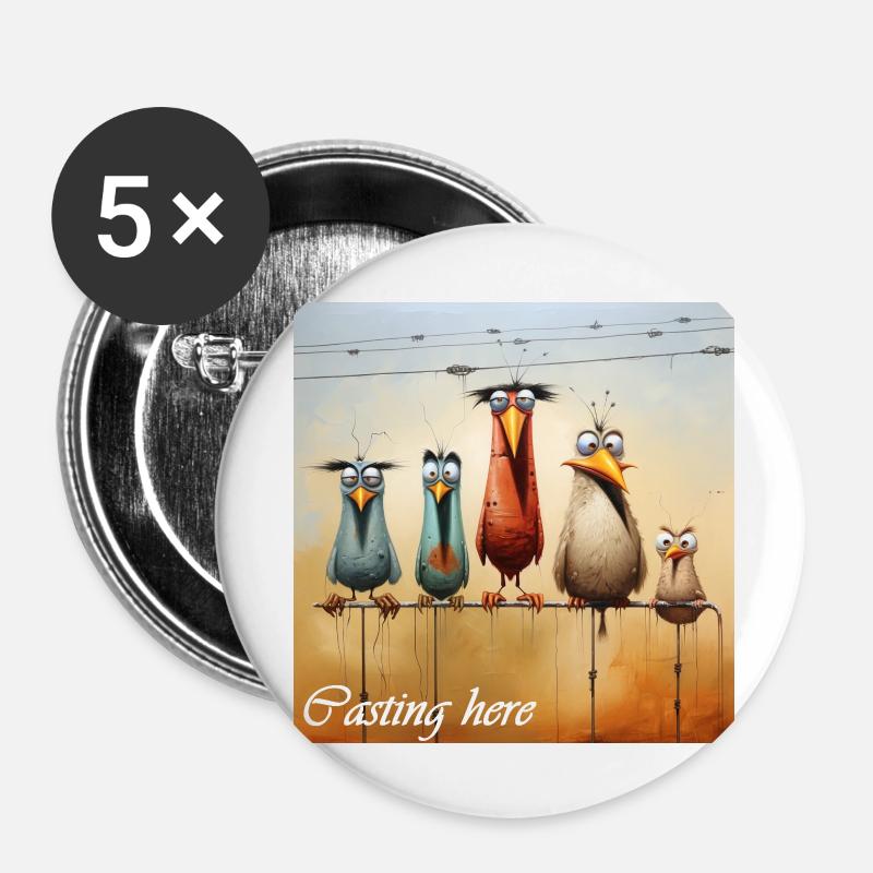 Casting Here Lettering 5 Funny Birds Rod - Buttons large 2.2''/56 mm (5-pack) - white