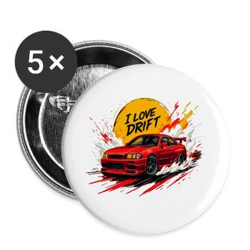 Rotes Drift Auto Splash Kunstwerk - Buttons groß 56 mm (5er Pack) - Weiß - Vorne