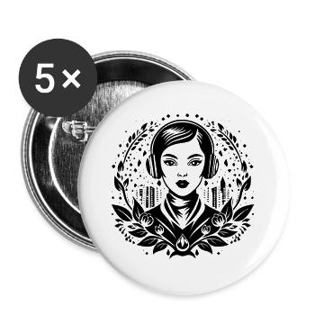 Urban Skyline Shirt – Woman with Headphones - Buttons large 2.2''/56 mm (5-pack) - white - Front