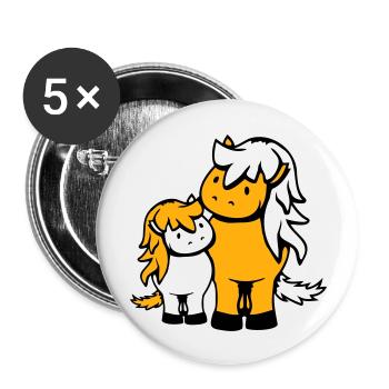 2 Mignon Chevaux Enfant Famille Maman Papa Maman Père - Lot de 5 grands badges (56 mm) - blanc - Devant