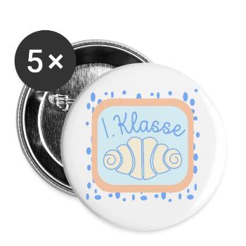 Franzbrötchen Schulkind 1. Klasse - Buttons groß 56 mm (5er Pack) - Weiß - Vorne