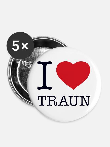 I Love Traun - Buttons groß 56 mm (5er Pack) - Weiß