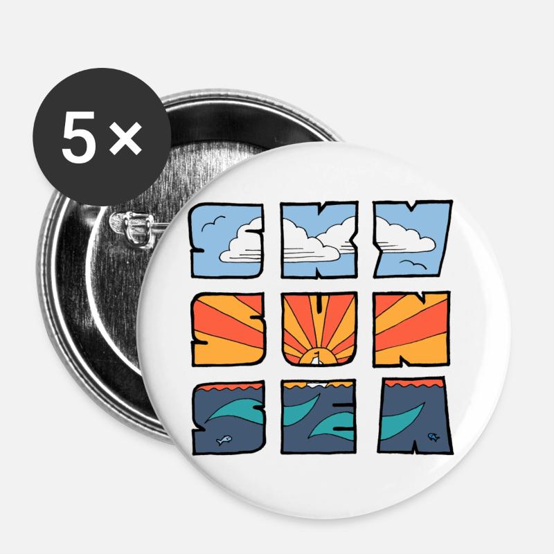 Sky Sun Sea - Buttons large 2.2''/56 mm (5-pack) - white