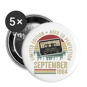 Born in September 1984 Vintage 1984 - Buttons large 2.2''/56 mm (5-pack) - white - Front