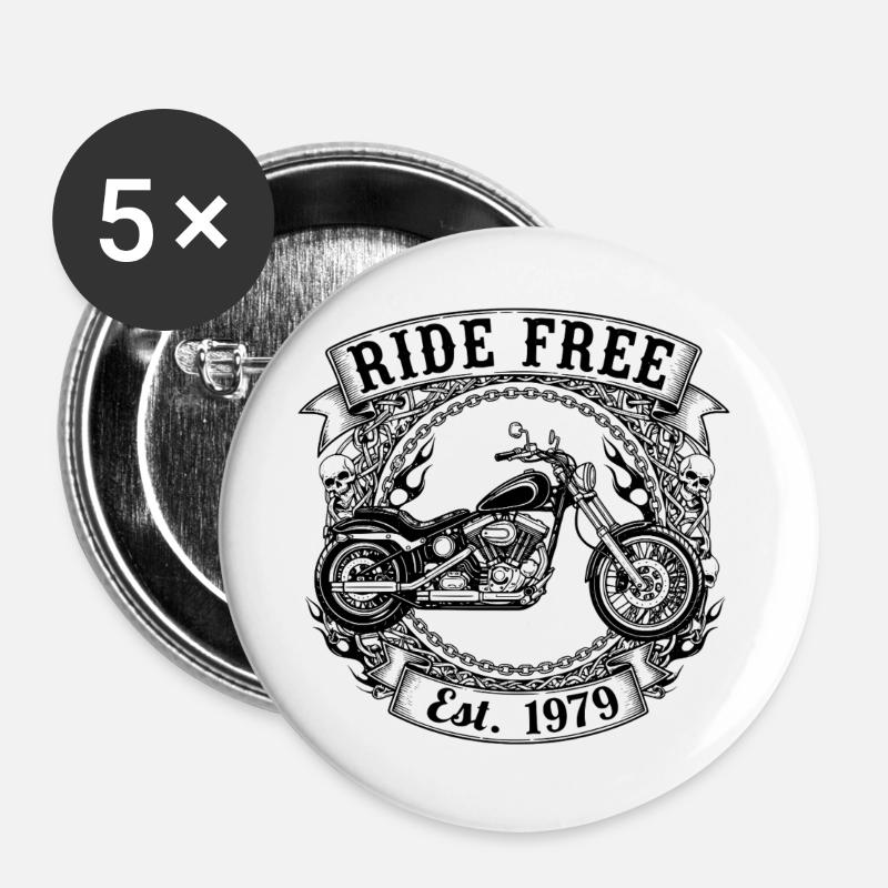Ride Free - Buttons groß 56 mm (5er Pack) - Weiß