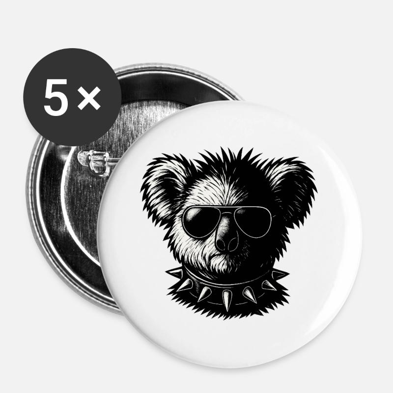 Fels-Koala - Buttons groß 56 mm (5er Pack) - Weiß