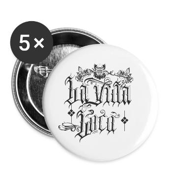 Texte gothique rétro avec motif de clown - Lot de 5 grands badges (56 mm) - blanc - Devant