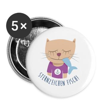 Cat Harbor Maritime Anchor Fish Comic Zodiac - Buttons large 2.2''/56 mm (5-pack) - white - Front