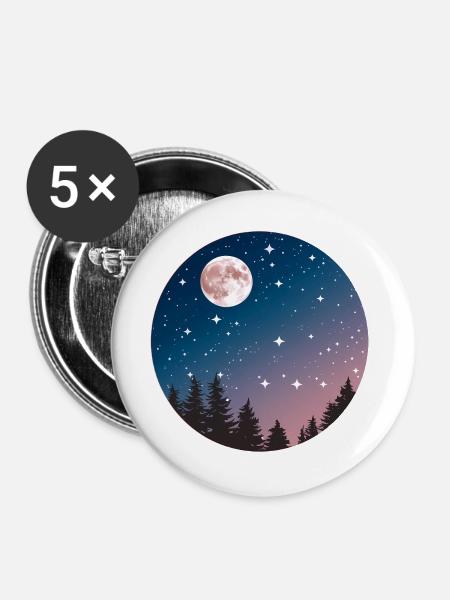 Mondschein Nachthimmel Baum Silhouette - Buttons groß 56 mm (5er Pack) - Weiß