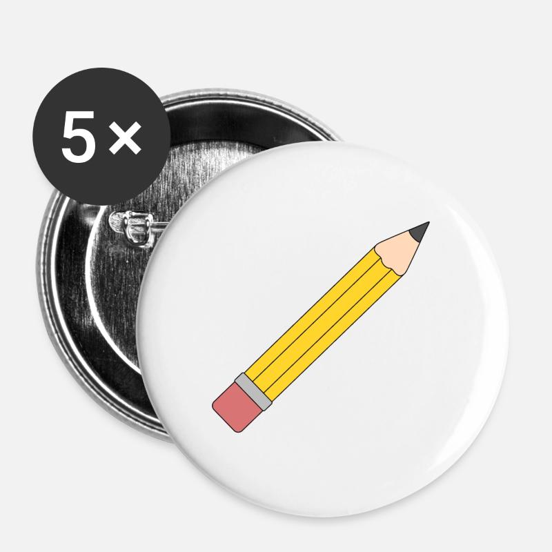 Lebendige gelbe Bleistift-Illustration - Buttons groß 56 mm (5er Pack) - Weiß