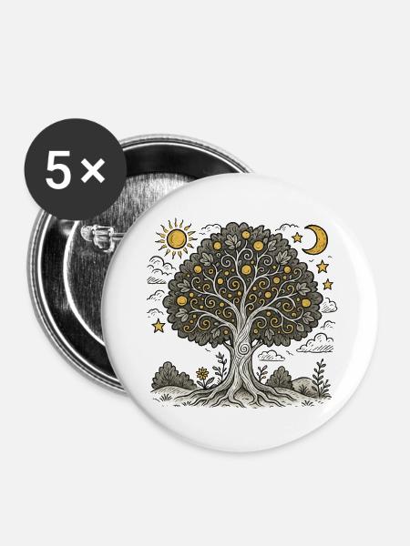 baum des lebens 1 - Buttons groß 56 mm (5er Pack) - Weiß