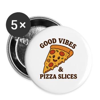 Illustration de tranche de pizza heureuse - Lot de 5 grands badges (56 mm) - blanc - Devant
