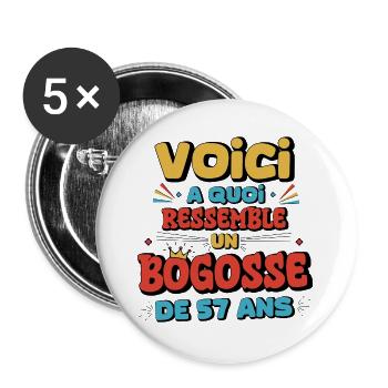 Humor und Party seit 57 Jahren - Buttons groß 56 mm (5er Pack) - Weiß - Vorne