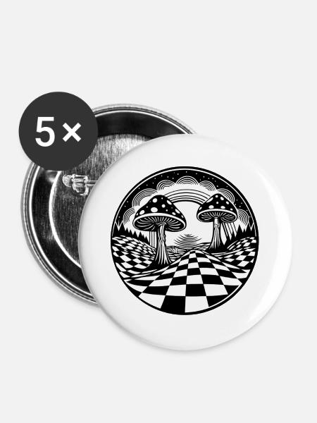 Psychedelische Pilz-Landschaftsgestaltung - Buttons groß 56 mm (5er Pack) - Weiß